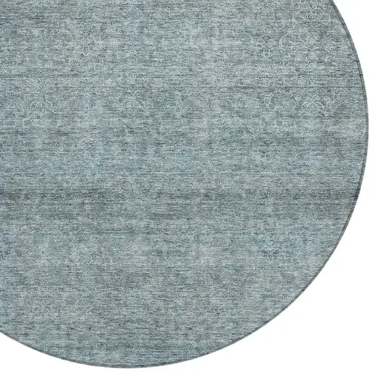 8' Blue And Ivory Round Abstract Washable Indoor Outdoor Area Rug Photo 4