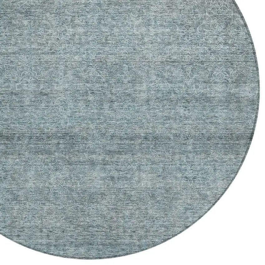 8' Blue And Ivory Round Abstract Washable Indoor Outdoor Area Rug Photo 4