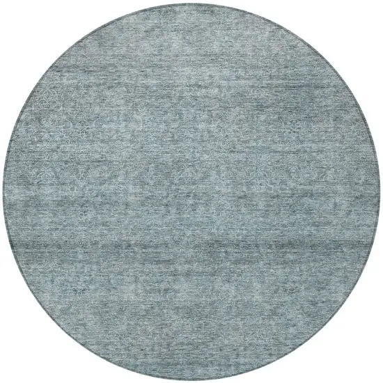 8' Blue And Ivory Round Abstract Washable Indoor Outdoor Area Rug Photo 5