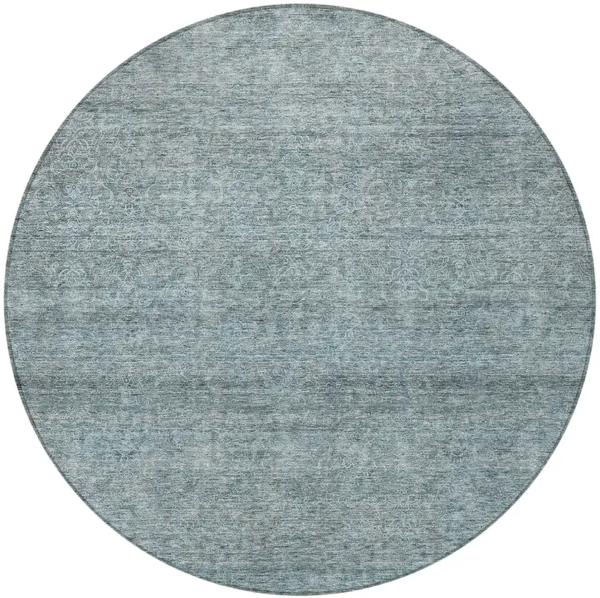 8' Blue And Ivory Round Abstract Washable Indoor Outdoor Area Rug Photo 5