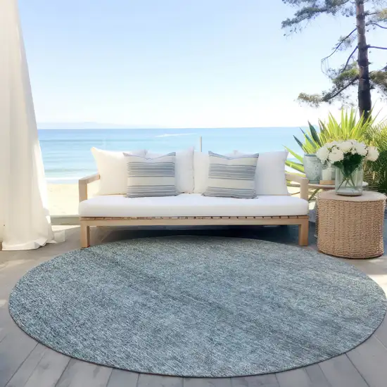 8' Blue And Ivory Round Abstract Washable Indoor Outdoor Area Rug Photo 6