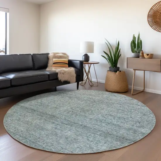 8' Blue And Ivory Round Abstract Washable Indoor Outdoor Area Rug Photo 7