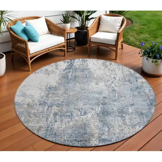 8' Blue And Ivory Round Abstract Washable Indoor Outdoor Area Rug Photo 2