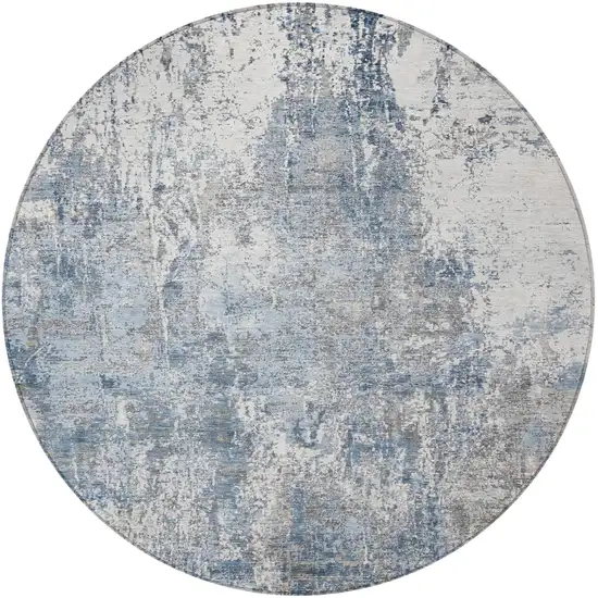 8' Blue And Ivory Round Abstract Washable Indoor Outdoor Area Rug Photo 3