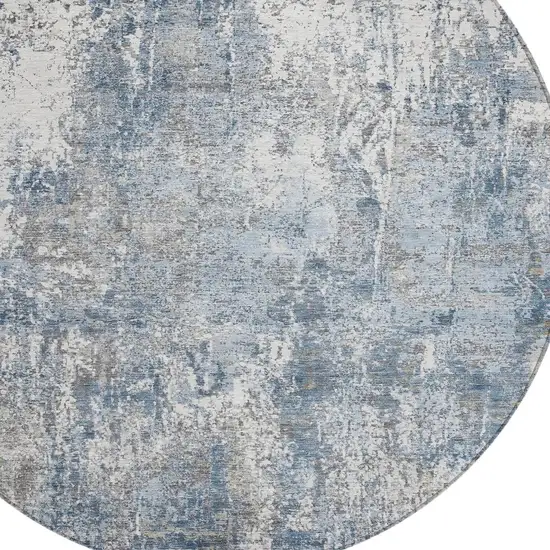 8' Blue And Ivory Round Abstract Washable Indoor Outdoor Area Rug Photo 7