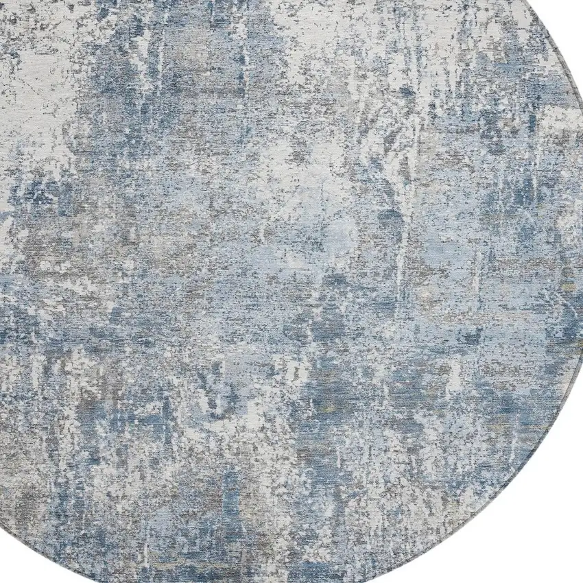8' Blue And Ivory Round Abstract Washable Indoor Outdoor Area Rug Photo 7