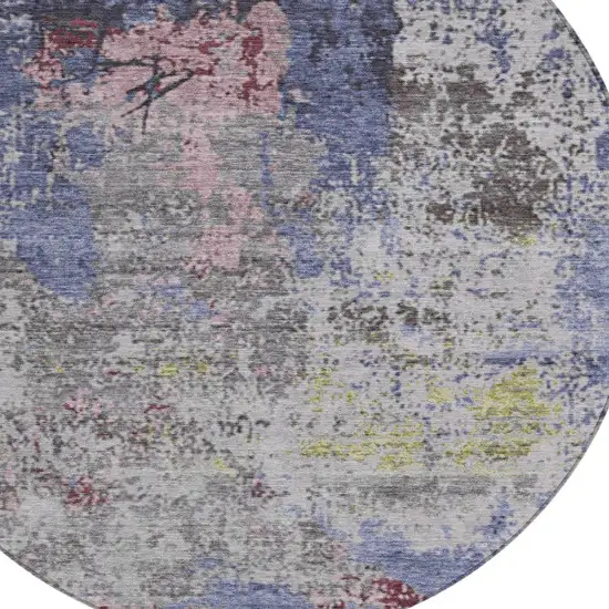 8' Blue And Ivory Round Abstract Washable Indoor Outdoor Area Rug Photo 8