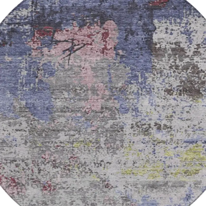 8' Blue And Ivory Round Abstract Washable Indoor Outdoor Area Rug Photo 4