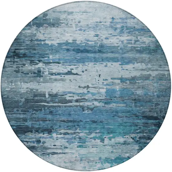 8' Blue And Ivory Round Abstract Washable Indoor Outdoor Area Rug Photo 3