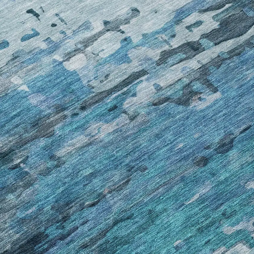 8' Blue And Ivory Round Abstract Washable Indoor Outdoor Area Rug Photo 9