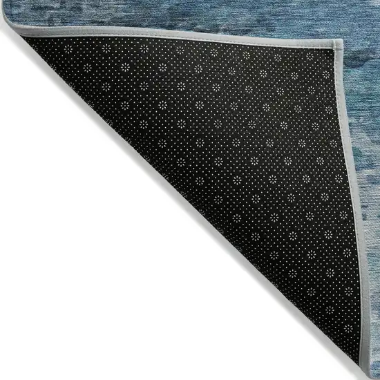 8' Blue And Ivory Round Abstract Washable Indoor Outdoor Area Rug Photo 9