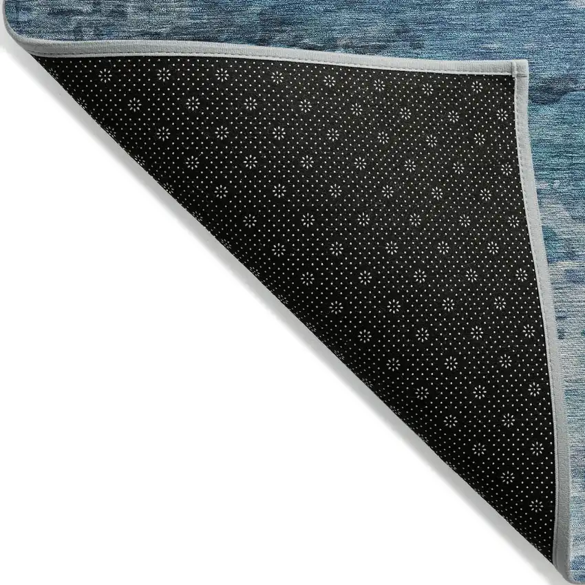 8' Blue And Ivory Round Abstract Washable Indoor Outdoor Area Rug Photo 9