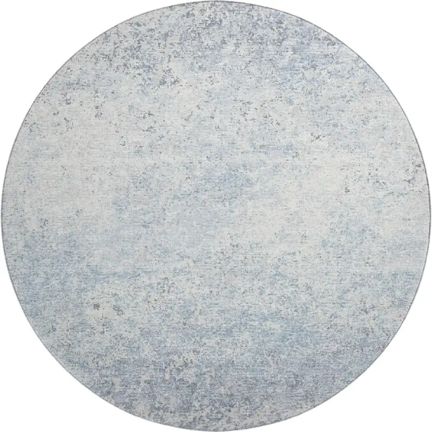 8' Blue And Ivory Round Abstract Washable Indoor Outdoor Area Rug Photo 2