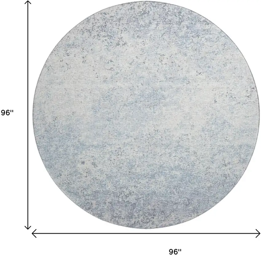 8' Blue And Ivory Round Abstract Washable Indoor Outdoor Area Rug Photo 3