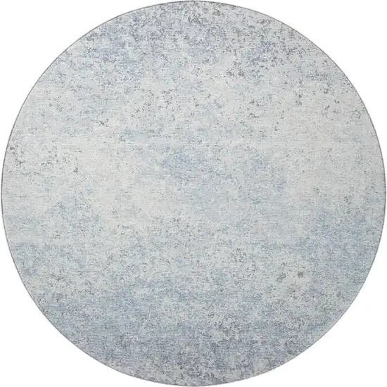 8' Blue And Ivory Round Abstract Washable Indoor Outdoor Area Rug Photo 4