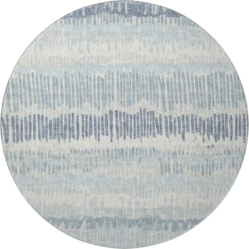 8' Blue And Ivory Round Abstract Washable Indoor Outdoor Area Rug Photo 4