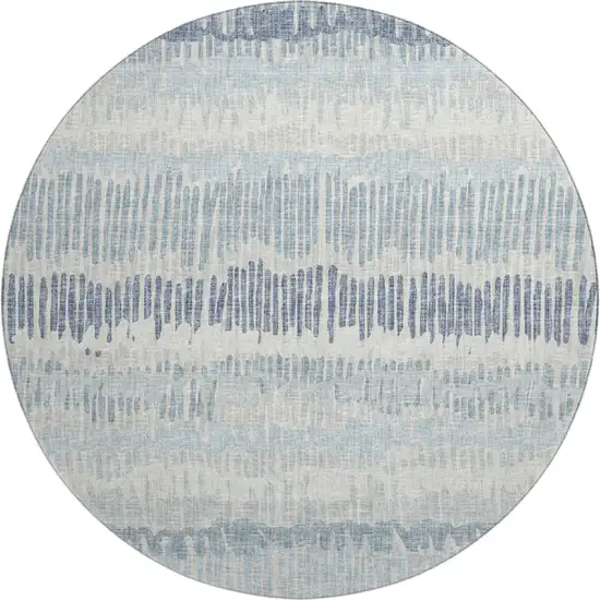 8' Blue And Ivory Round Abstract Washable Indoor Outdoor Area Rug Photo 2