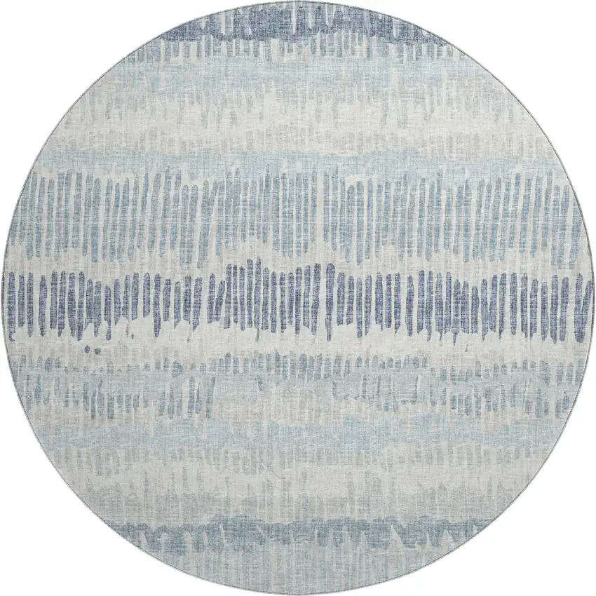 8' Blue And Ivory Round Abstract Washable Indoor Outdoor Area Rug Photo 2