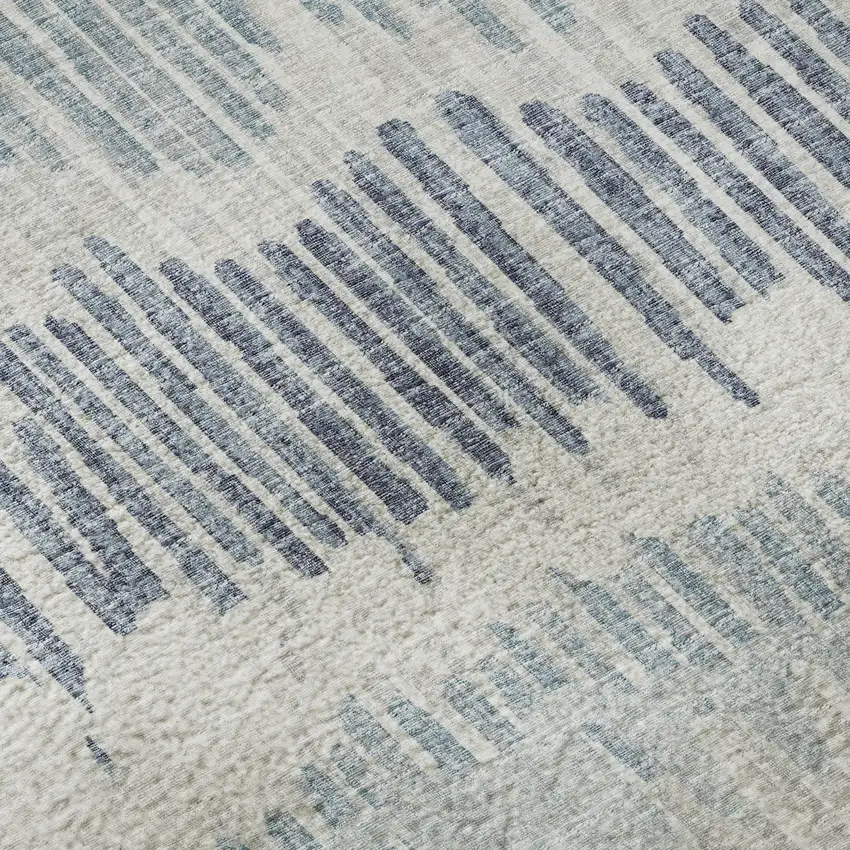 8' Blue And Ivory Round Abstract Washable Indoor Outdoor Area Rug Photo 8