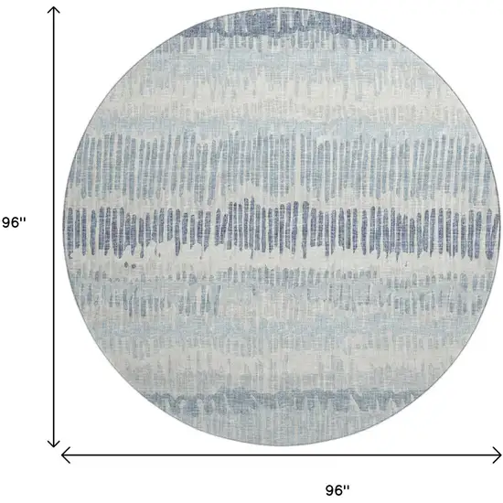 8' Blue And Ivory Round Abstract Washable Indoor Outdoor Area Rug Photo 3