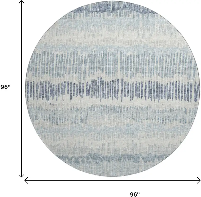 8' Blue And Ivory Round Abstract Washable Indoor Outdoor Area Rug Photo 3