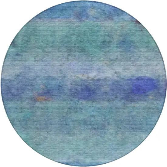 8' Blue And Ivory Round Abstract Washable Indoor Outdoor Area Rug Photo 2