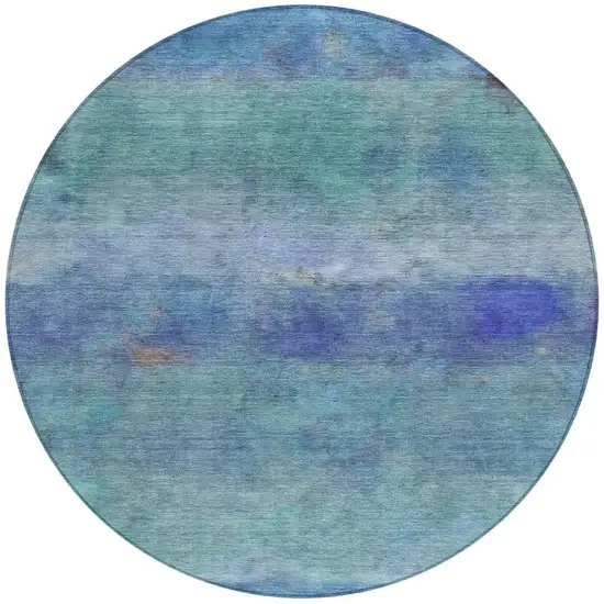 8' Blue And Ivory Round Abstract Washable Indoor Outdoor Area Rug Photo 4
