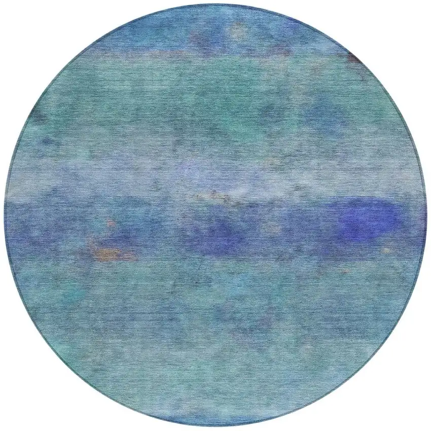 8' Blue And Ivory Round Abstract Washable Indoor Outdoor Area Rug Photo 4
