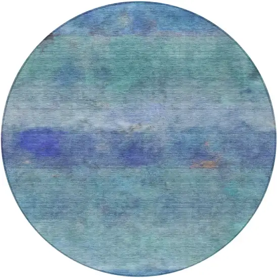 8' Blue And Ivory Round Abstract Washable Indoor Outdoor Area Rug Photo 5