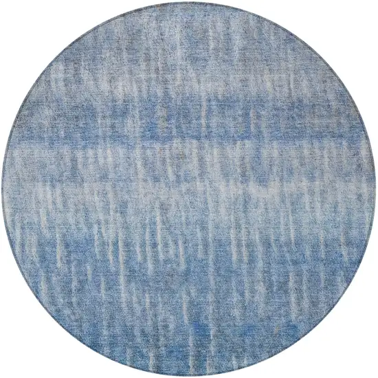 8' Blue And Ivory Round Abstract Washable Indoor Outdoor Area Rug Photo 4