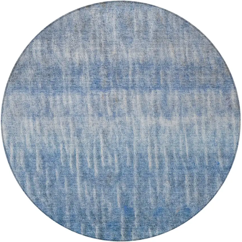 8' Blue And Ivory Round Abstract Washable Indoor Outdoor Area Rug Photo 4