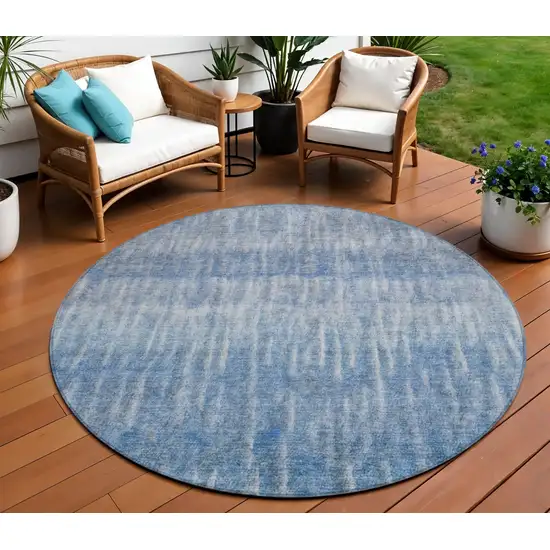 8' Blue And Ivory Round Abstract Washable Indoor Outdoor Area Rug Photo 1