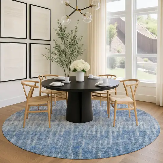 8' Blue And Ivory Round Abstract Washable Indoor Outdoor Area Rug Photo 8