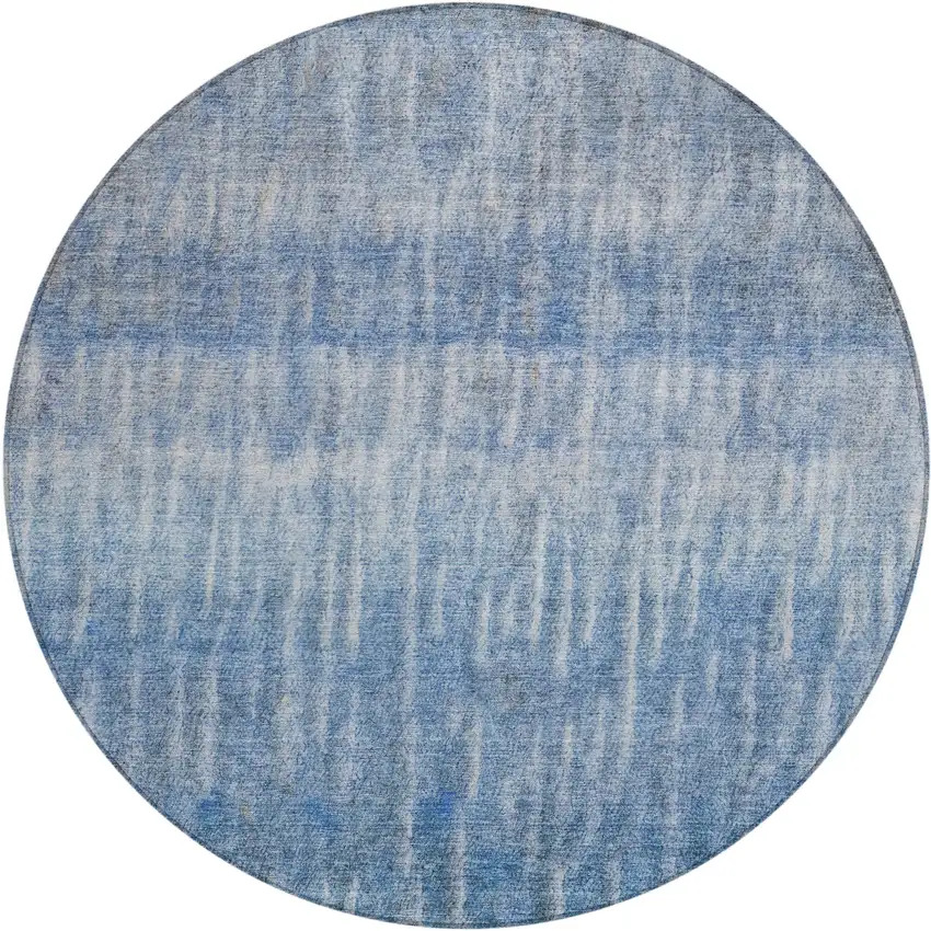 8' Blue And Ivory Round Abstract Washable Indoor Outdoor Area Rug Photo 2