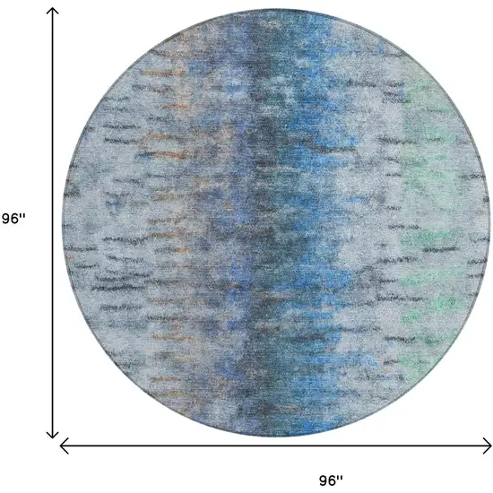 8' Blue And Ivory Round Abstract Washable Indoor Outdoor Area Rug Photo 3