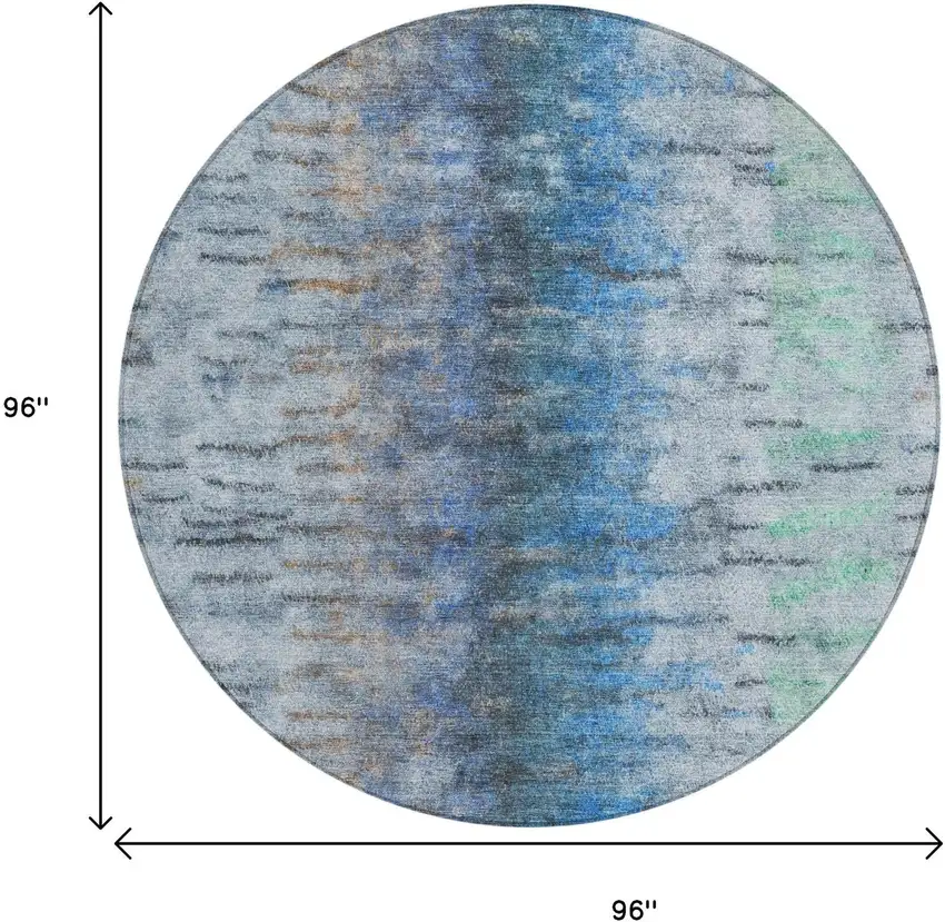 8' Blue And Ivory Round Abstract Washable Indoor Outdoor Area Rug Photo 3