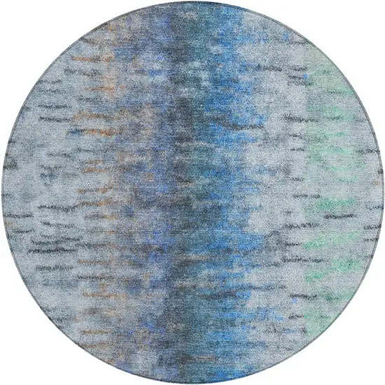 8' Blue And Ivory Round Abstract Washable Indoor Outdoor Area Rug Photo 2