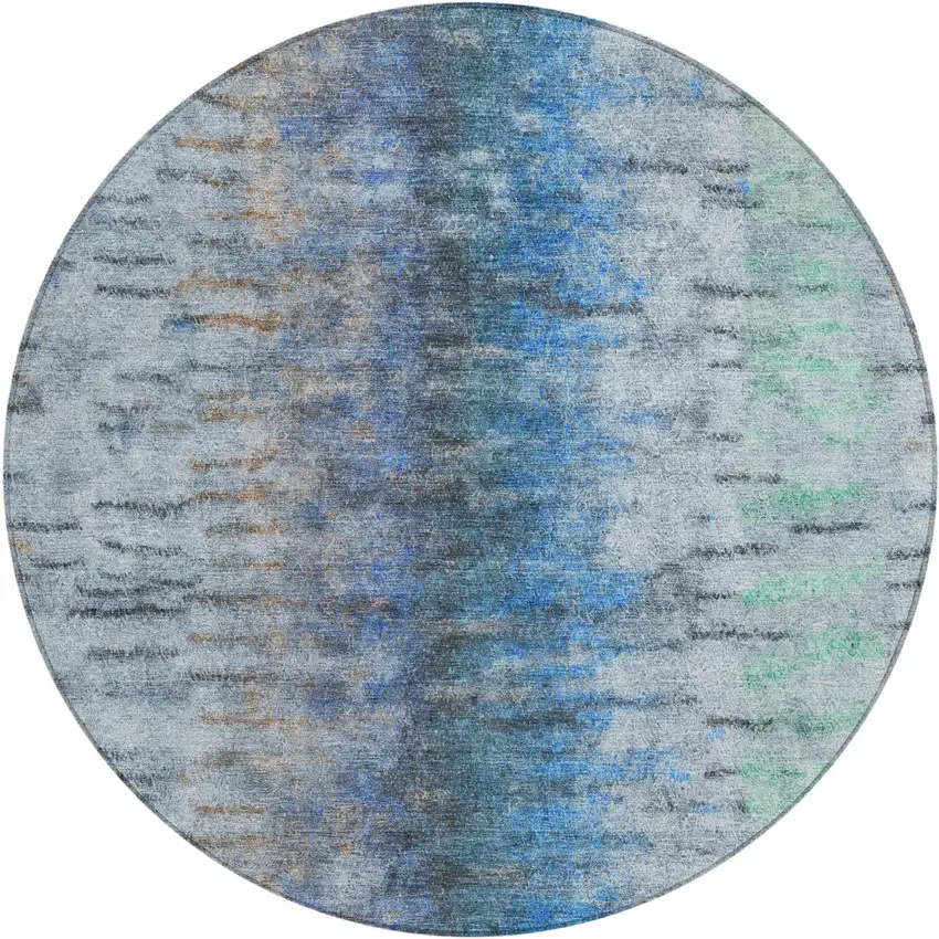 8' Blue And Ivory Round Abstract Washable Indoor Outdoor Area Rug Photo 2