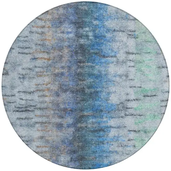 8' Blue And Ivory Round Abstract Washable Indoor Outdoor Area Rug Photo 4