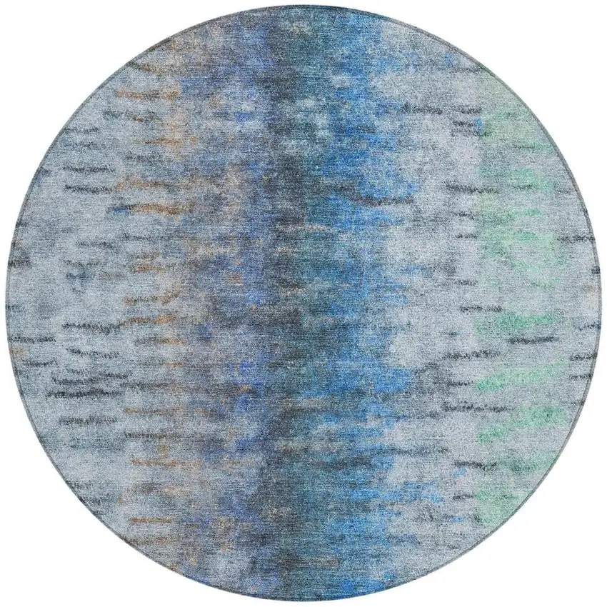 8' Blue And Ivory Round Abstract Washable Indoor Outdoor Area Rug Photo 4