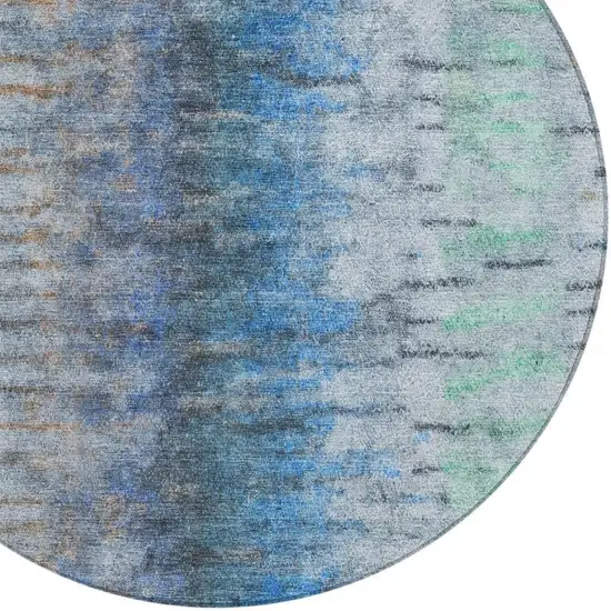 8' Blue And Ivory Round Abstract Washable Indoor Outdoor Area Rug Photo 7