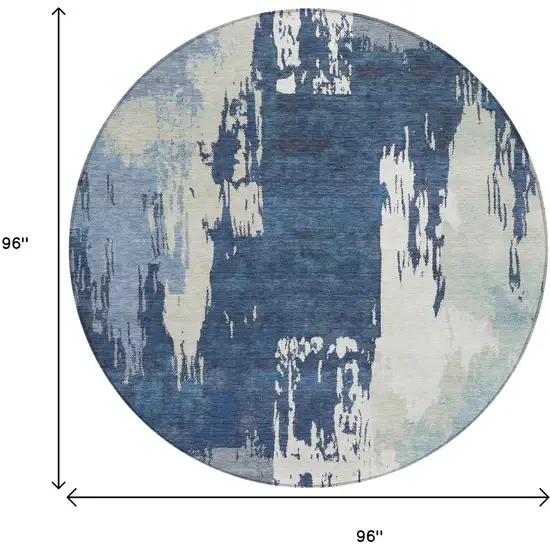 8' Blue And Ivory Round Abstract Washable Indoor Outdoor Area Rug Photo 3
