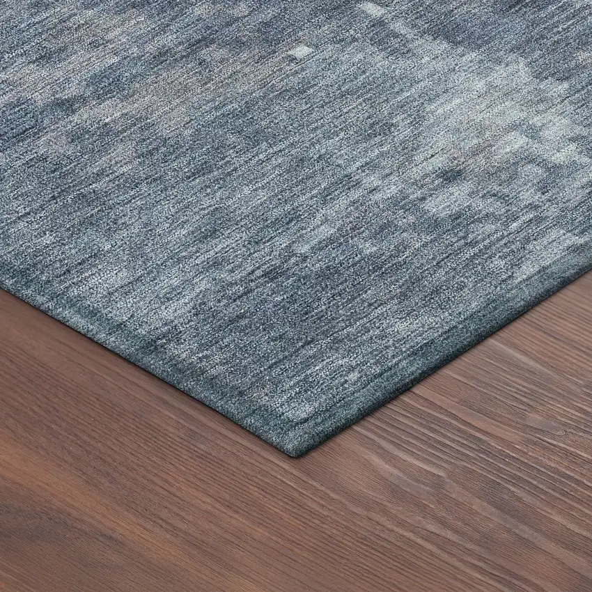 8' Blue And Ivory Round Abstract Washable Indoor Outdoor Area Rug Photo 7