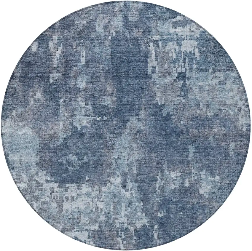 8' Blue And Ivory Round Abstract Washable Indoor Outdoor Area Rug Photo 2
