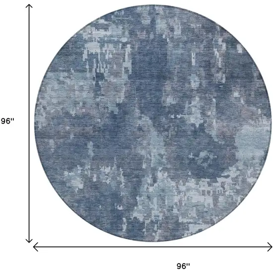 8' Blue And Ivory Round Abstract Washable Indoor Outdoor Area Rug Photo 9