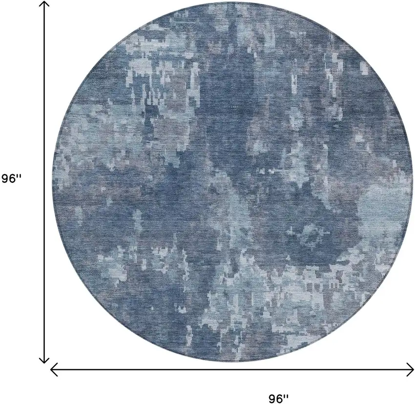 8' Blue And Ivory Round Abstract Washable Indoor Outdoor Area Rug Photo 9
