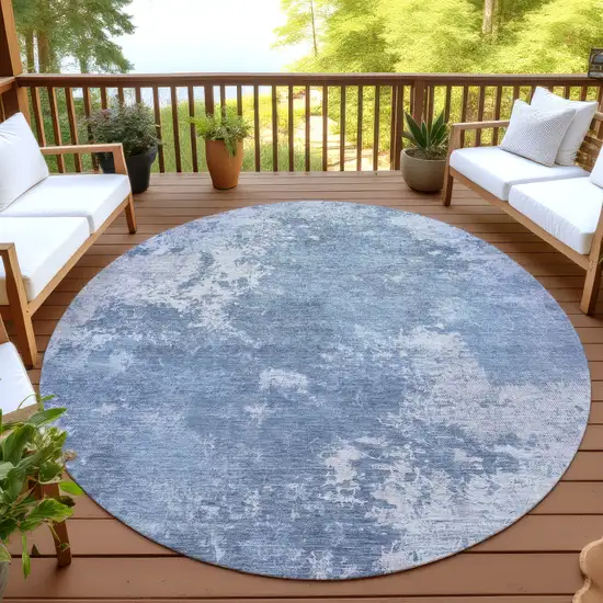 8' Blue And Ivory Round Abstract Washable Indoor Outdoor Area Rug Photo 4