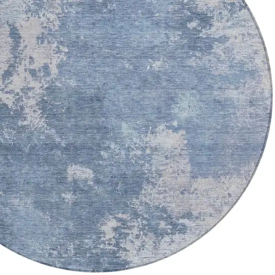 8' Blue And Ivory Round Abstract Washable Indoor Outdoor Area Rug Photo 2