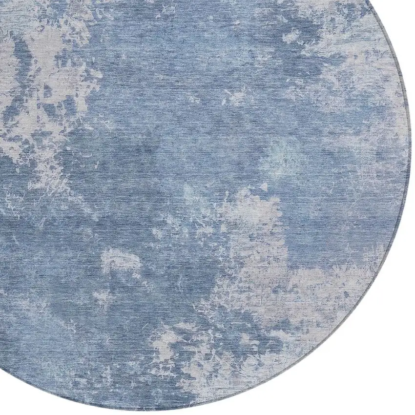 8' Blue And Ivory Round Abstract Washable Indoor Outdoor Area Rug Photo 2