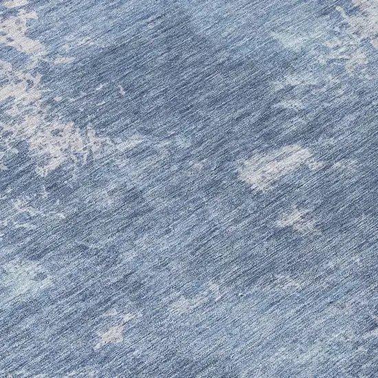 8' Blue And Ivory Round Abstract Washable Indoor Outdoor Area Rug Photo 9